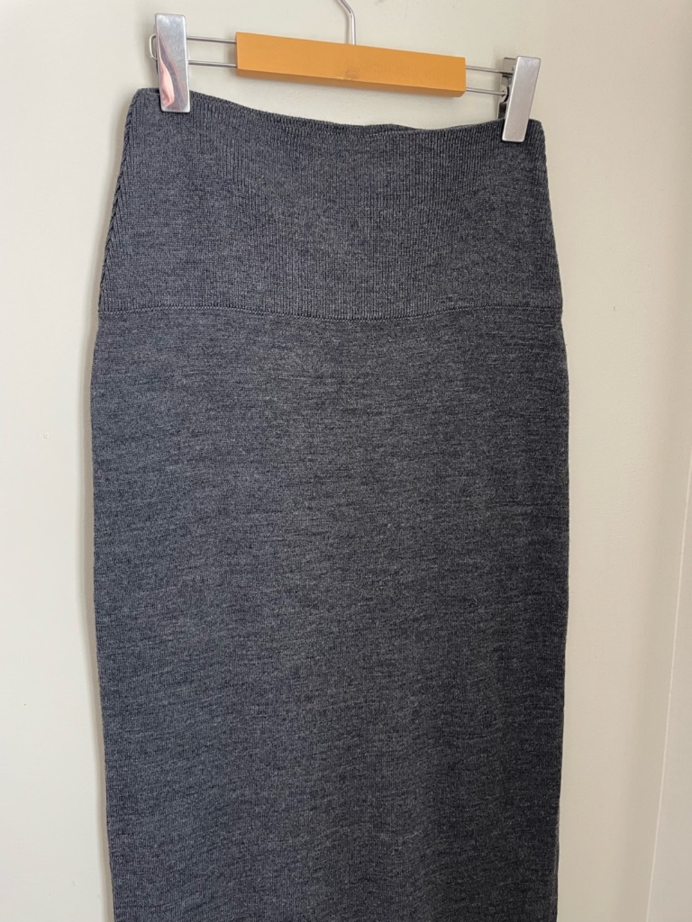 Midi Knit Pencil Skirt with Side Slit in Charcoal Gray - Picture 3 of 7